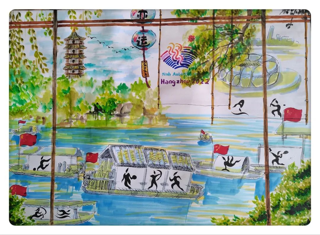 步骤4：我心中的亚运会：蓝天白云下，青山绿水间，那是我们美丽的家园！让我们迈着豪迈的步伐，奔向2022年，期待杭州亚运会的到来！中国将会更加繁荣昌盛！杭州将会更加美丽！