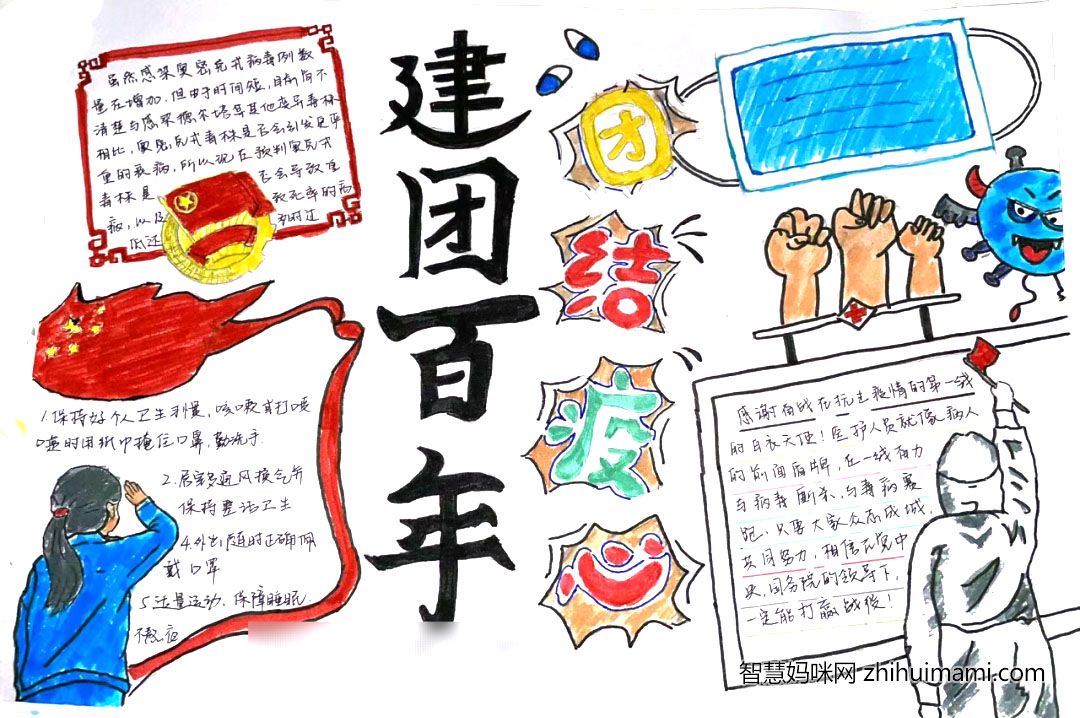 “建团百年，团结抗疫”主题手抄报（13张）-图7