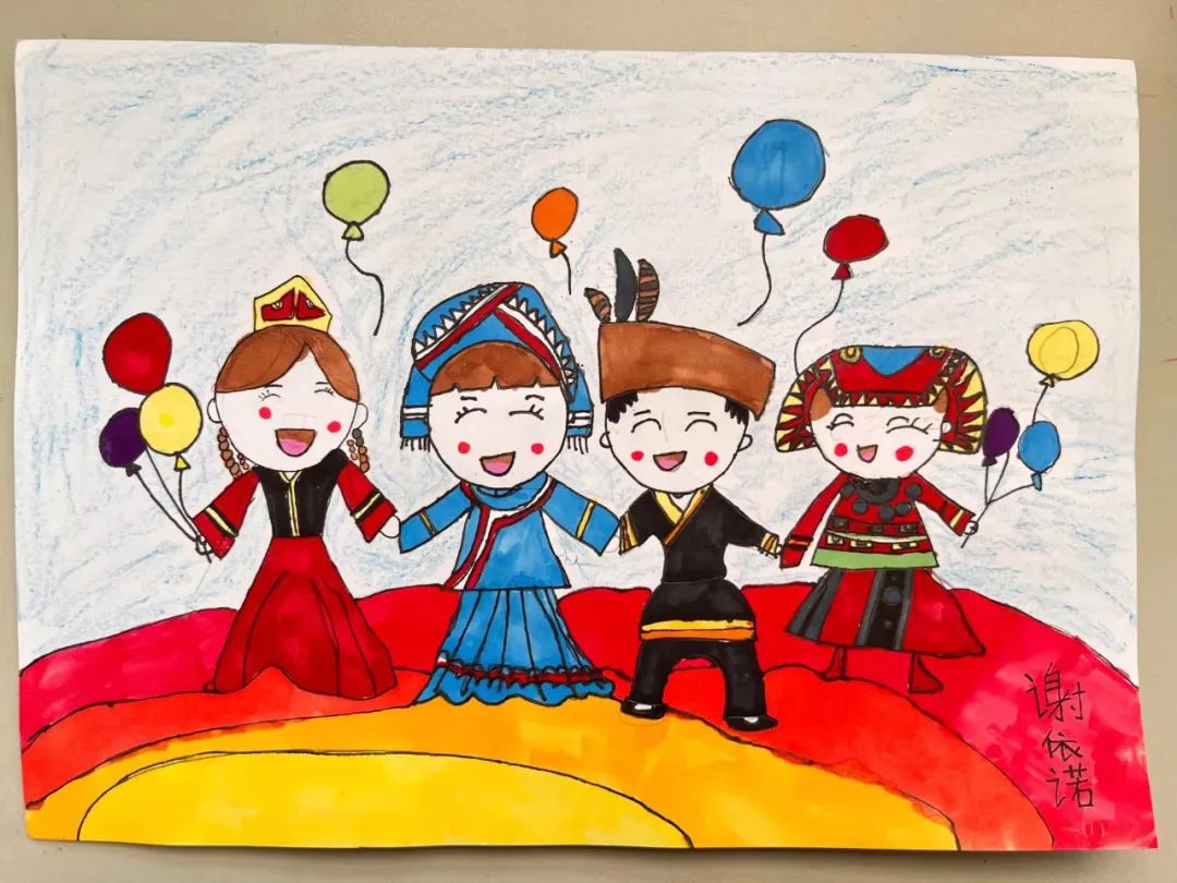 民族团结，欢度国庆儿童画（7张）-图7