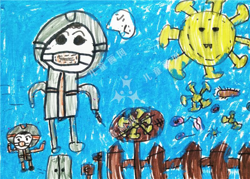 抗击病毒小卫士儿童画