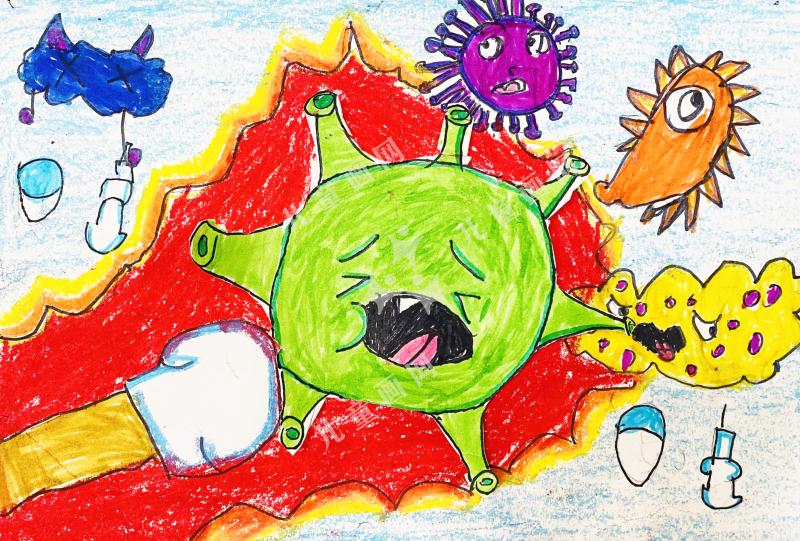 童心手绘助力抗疫作品-暴击病毒