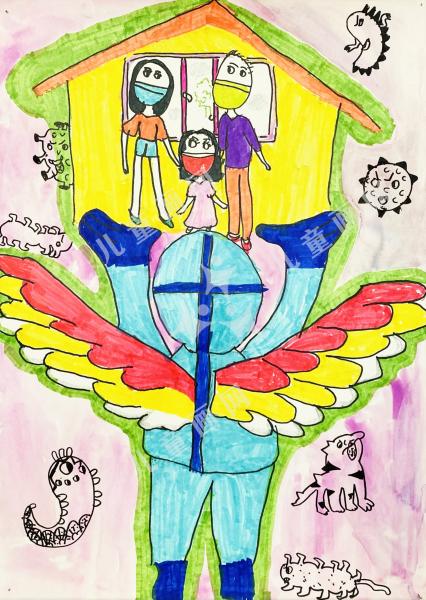 守护天使儿童画