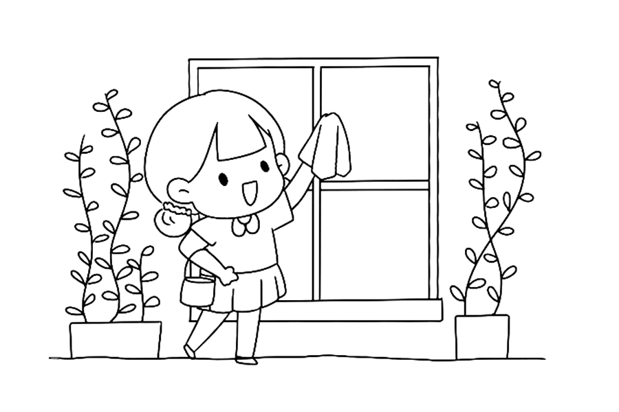 五一劳动节简笔画 打扫卫生擦玻璃简笔画-图5