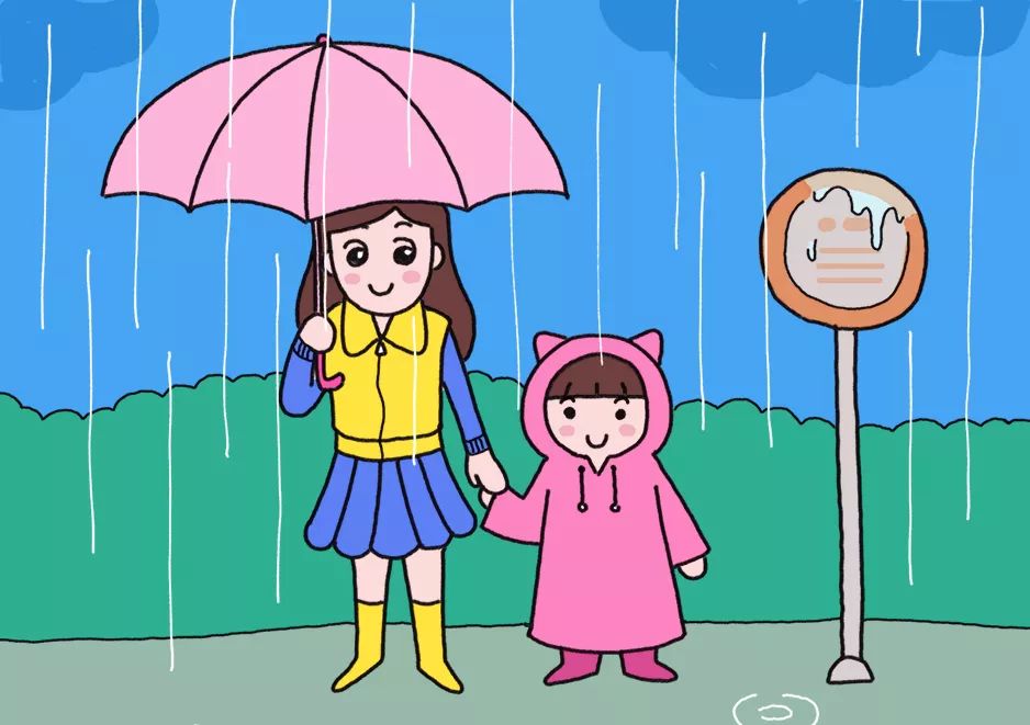 下雨天妈妈和我简笔画