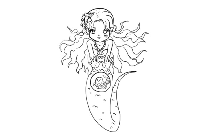 漂亮的海底人鱼公主简笔画画法图解-图11