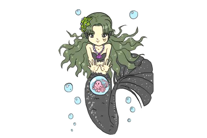 漂亮的海底人鱼公主简笔画画法图解