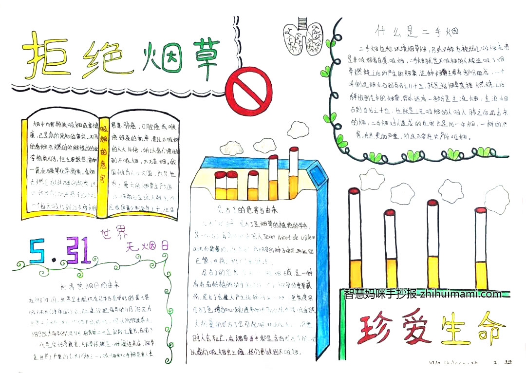 世界无烟日手抄报绘画作品（6张）-图6