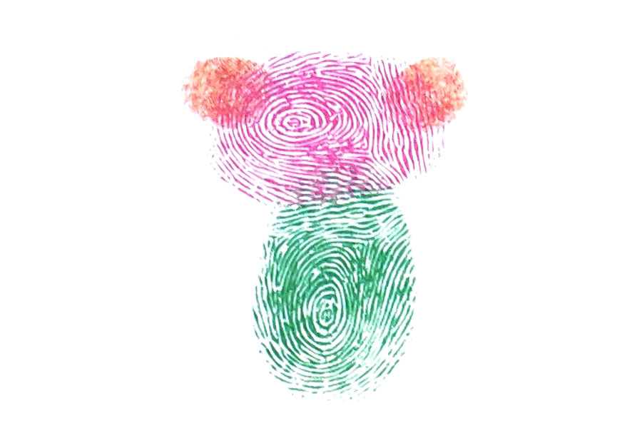 步骤4：再用食指蘸取颜料，印在第一个指印下面。