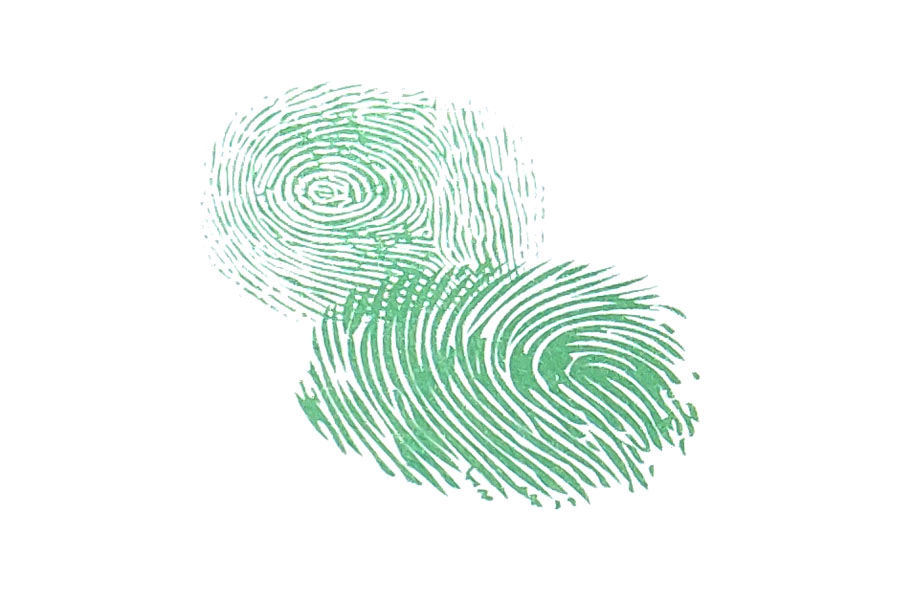 步骤2：用小拇指蘸取颜料在大拇指的左上方按上手印。