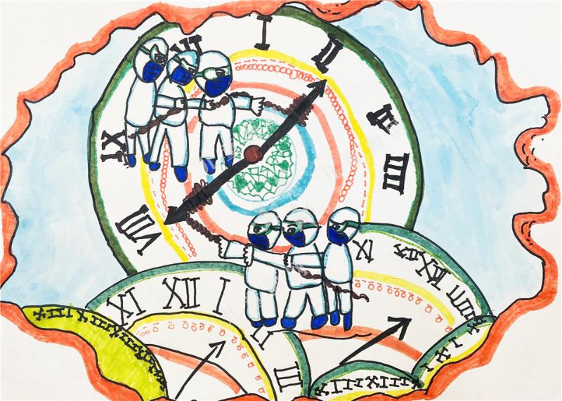 时间抗疫战士-儿童创意画