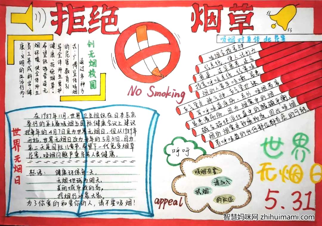 “拒绝烟草，健康生活”世界无烟日主题手抄报设计活动一等奖作品-图4