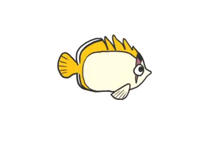 海里的鱼蝴蝶鱼简笔画画法步骤