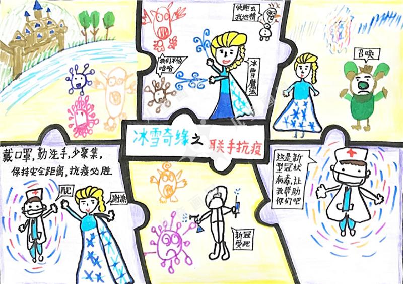 联手抗疫儿童绘画