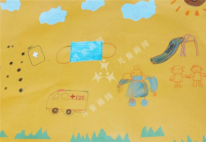 我爱防疫儿童绘画
