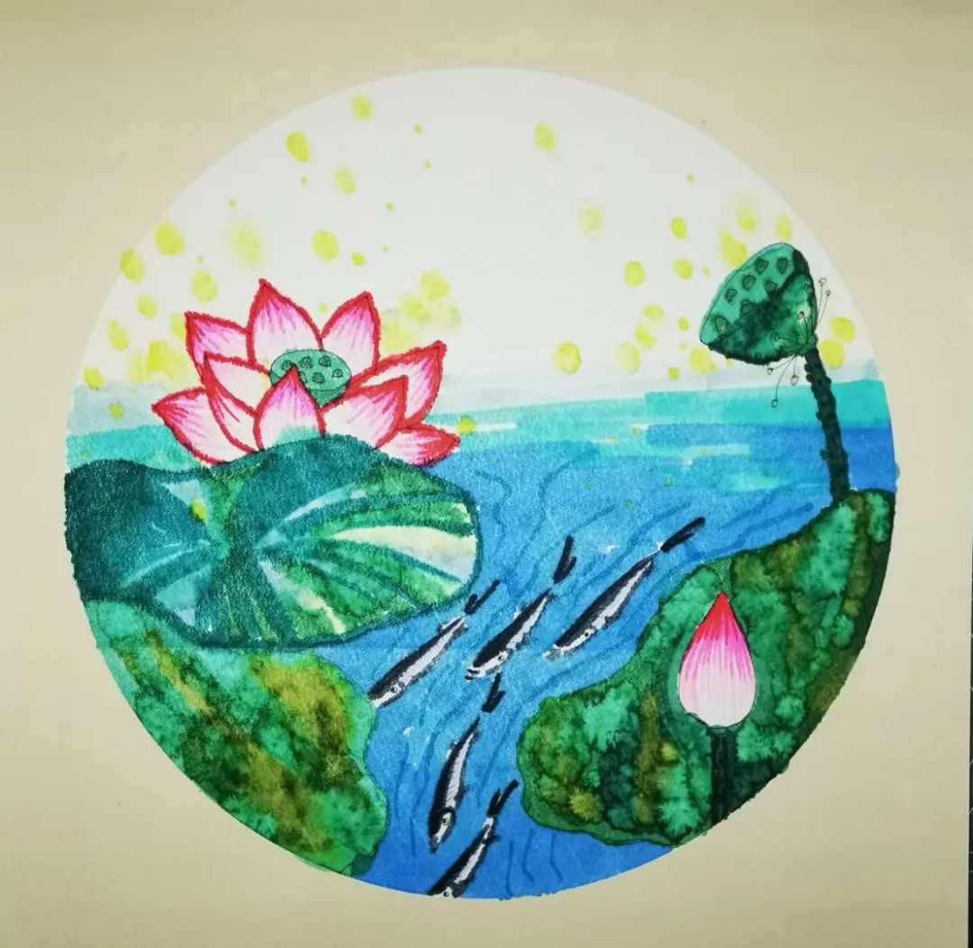 儿童画作品—鱼戏莲叶间