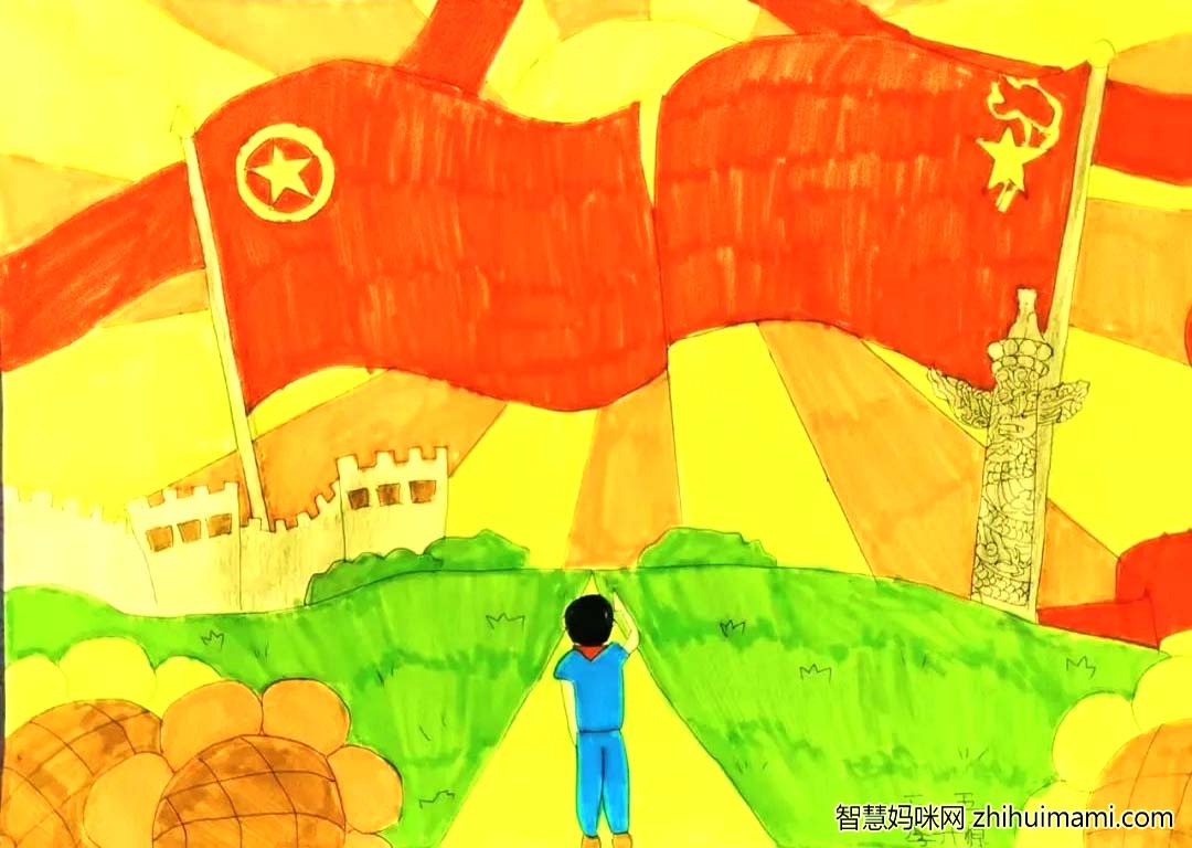 争做新时代好少年，庆祝团建100年儿童绘画-图3
