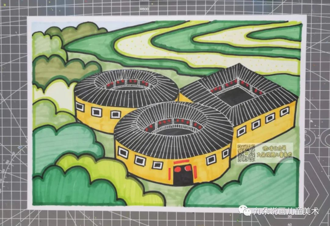福建土楼创意画简单