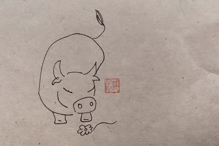 超简单草地上的牛简笔画图片-图3