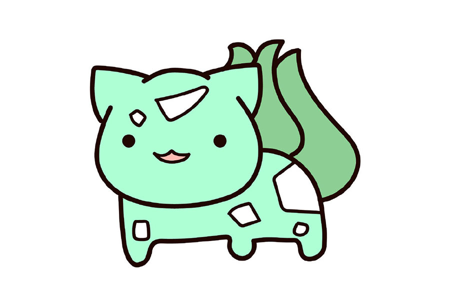 皮卡丘和他的朋友们系列之妙蛙种子简笔画画法步骤-图8