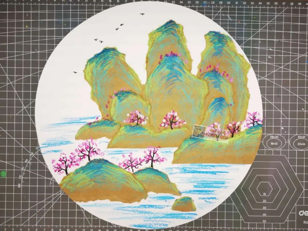 青绿山水儿童绘画简单好看