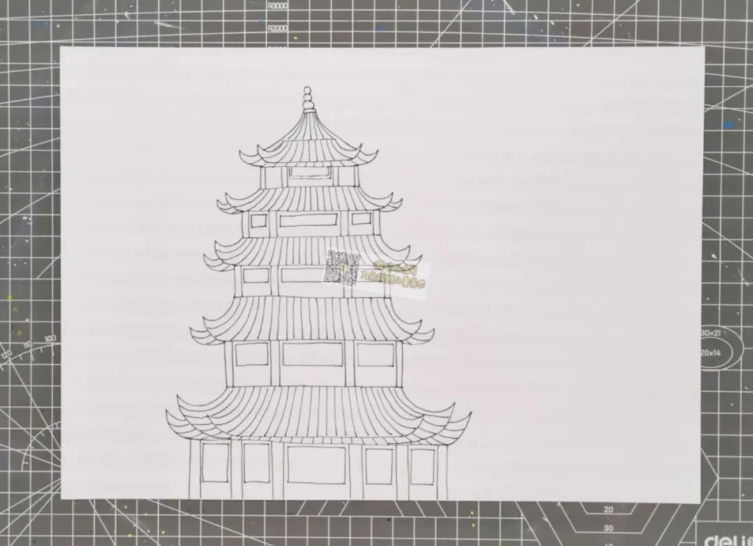 步骤2：将黄鹤楼的门窗、房檐等细节进行添加。