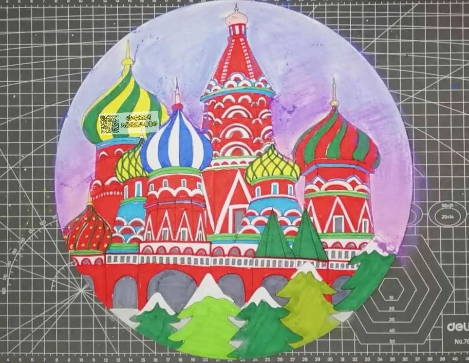 步骤5：色粉笔画背景天空，涂抹均匀，然后将多余的粉末倒掉。