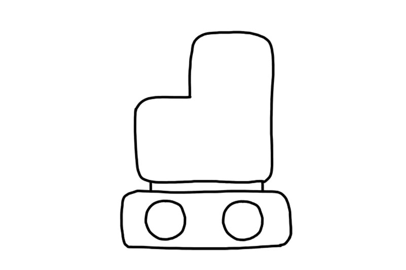 步骤3：用断线连接驾驶室和履带，并在履带内画出两个小圆形。