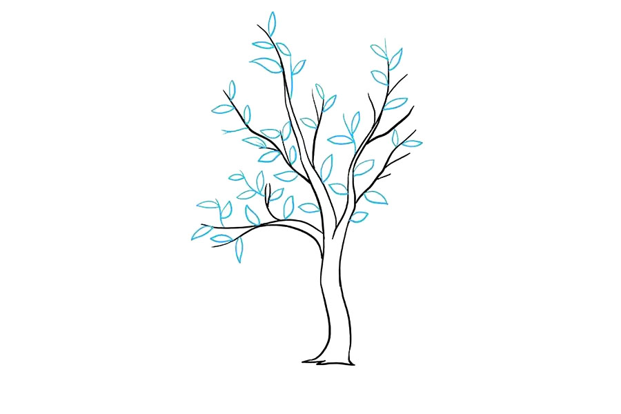 步骤5：在树枝上画出叶子。