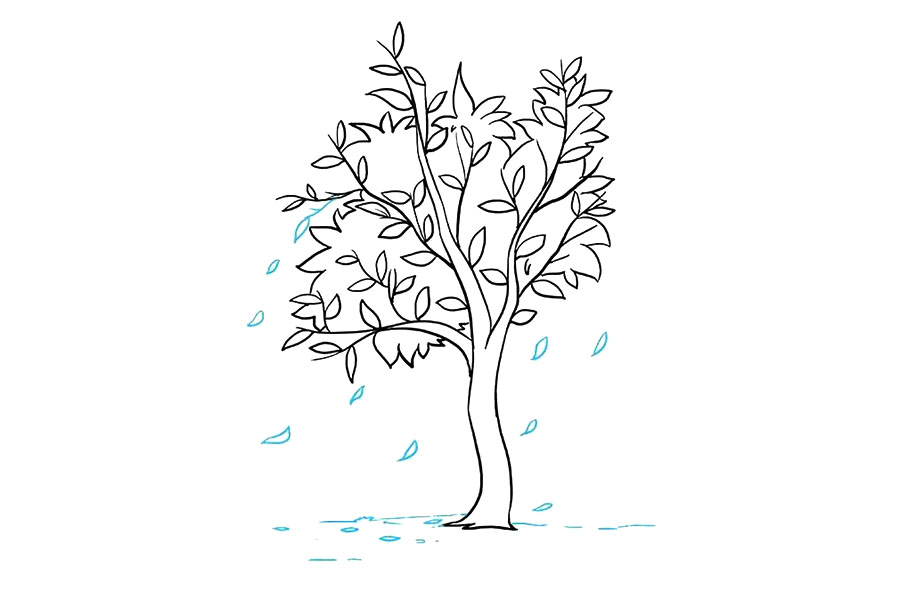 步骤7：在空中画出飘落的树叶。