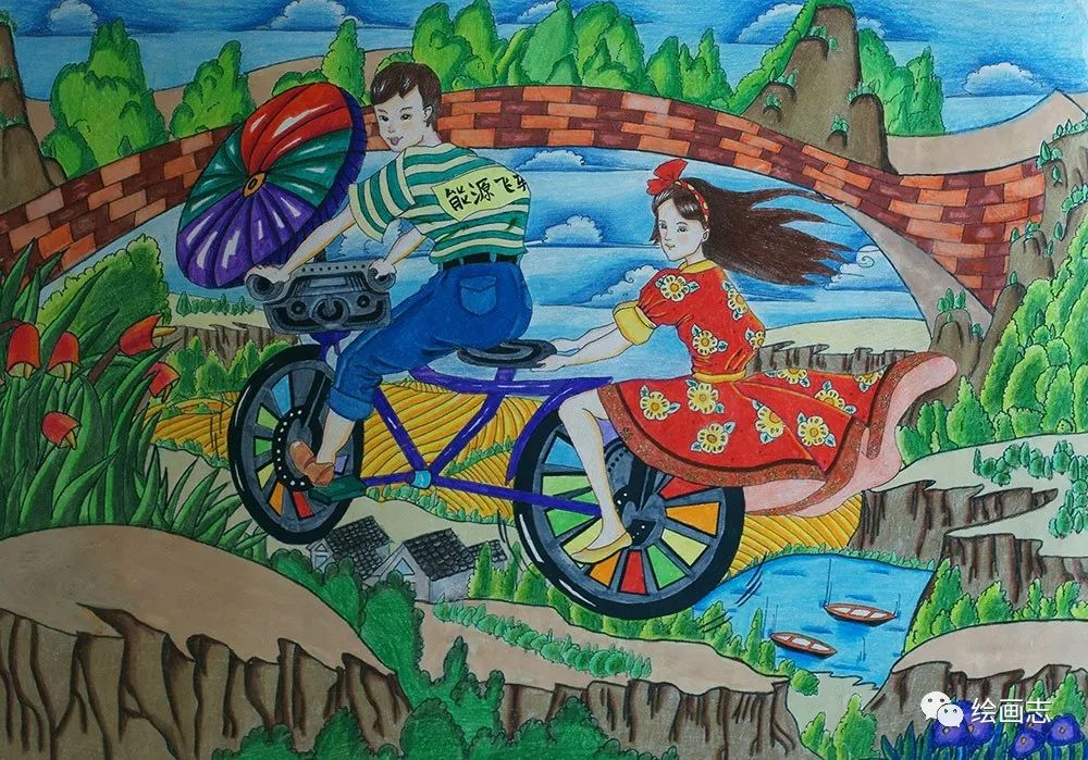 超能源共享飞车儿童创意画