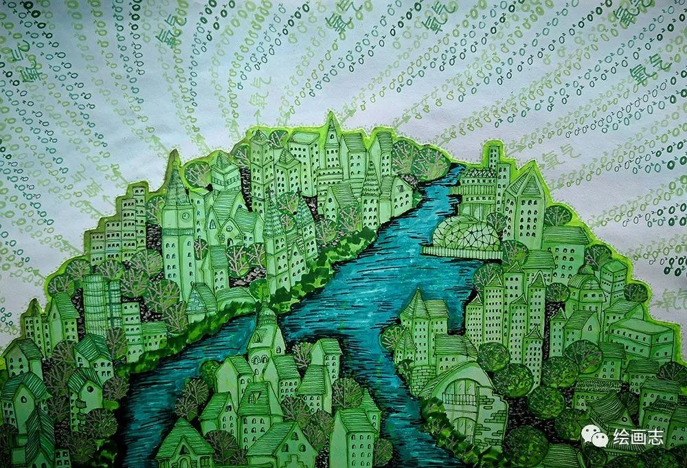 光合仿生空气净化恒温房屋系统创意绘画