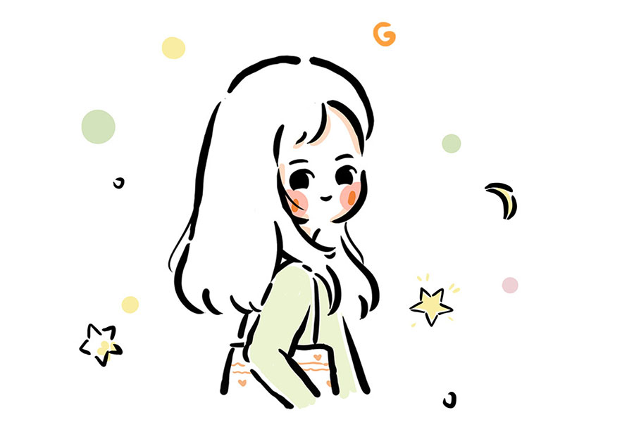 一组浪漫的少女回眸简笔画图片-图1