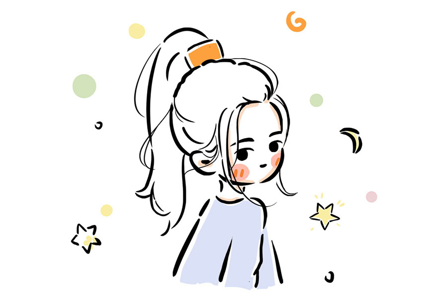 一组浪漫的少女回眸简笔画图片-图2