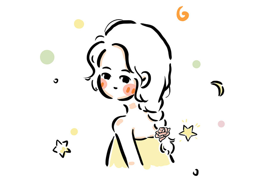 一组浪漫的少女回眸简笔画图片-图3