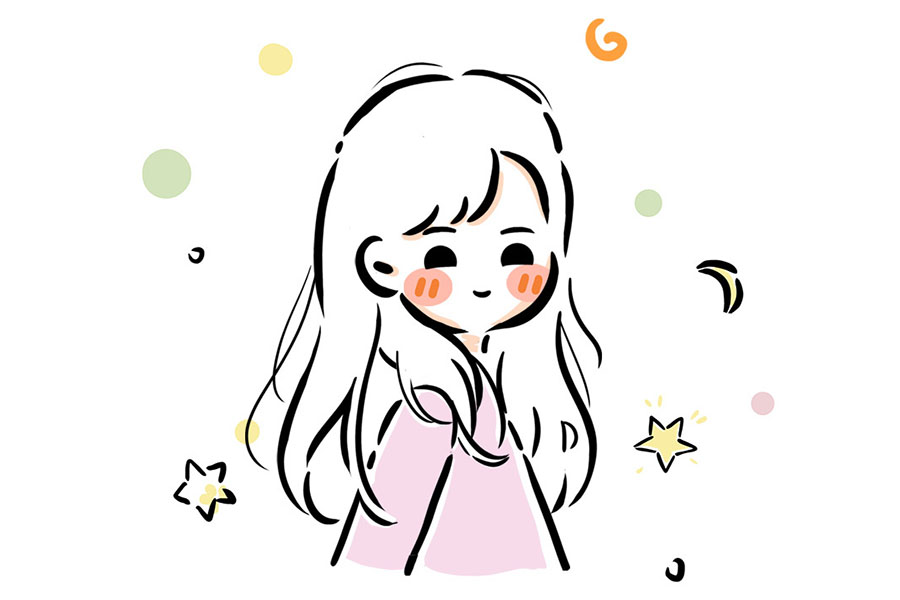 一组浪漫的少女回眸简笔画图片-图4