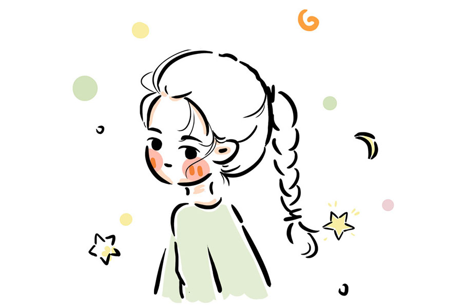 一组浪漫的少女回眸简笔画图片-图5