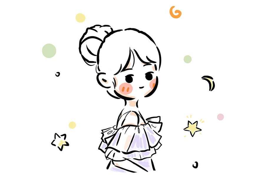 一组浪漫的少女回眸简笔画图片-图7