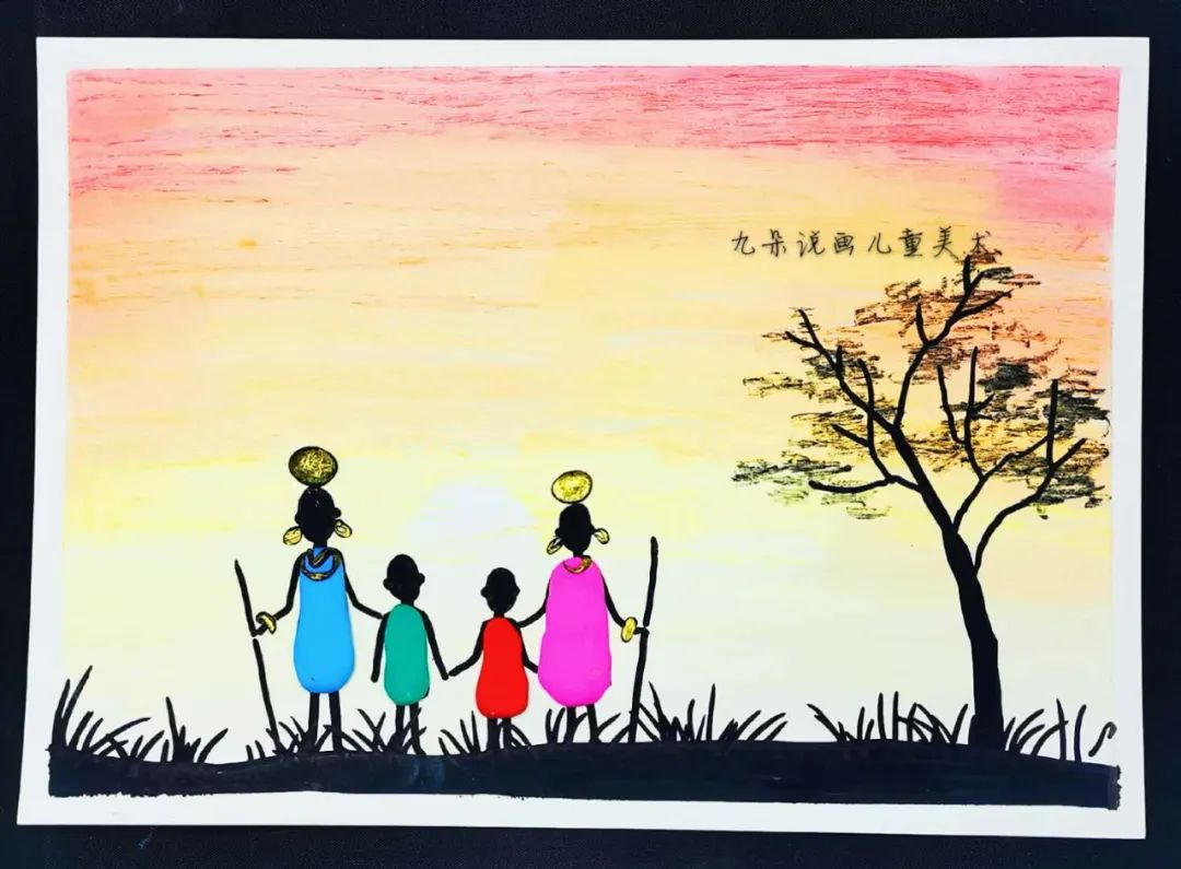 非洲草原儿童画作品