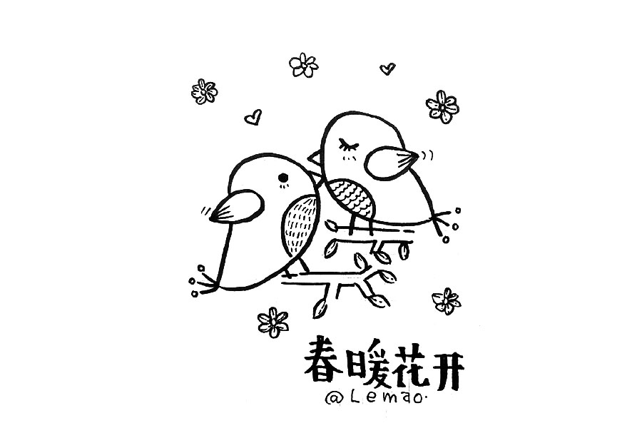 春暖花开一组漂亮的春天手账简笔画图片-图2