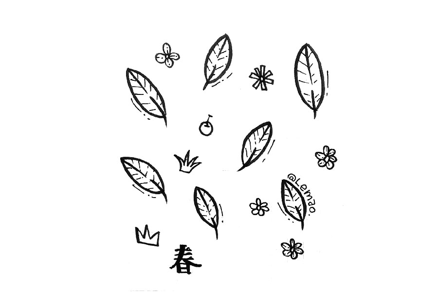 春暖花开一组漂亮的春天手账简笔画图片-图3