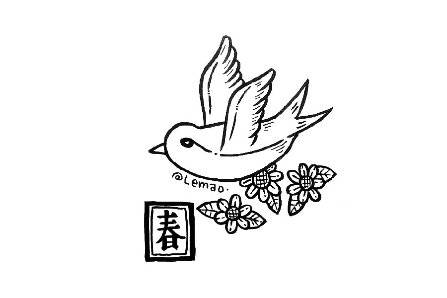 春暖花开一组漂亮的春天手账简笔画图片-图4