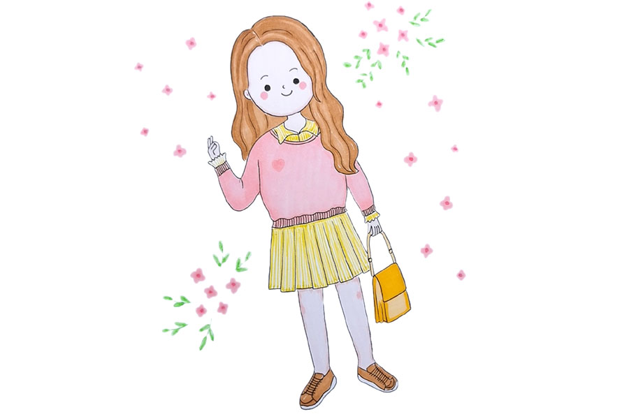 少女的春日穿搭简笔画图片-图3