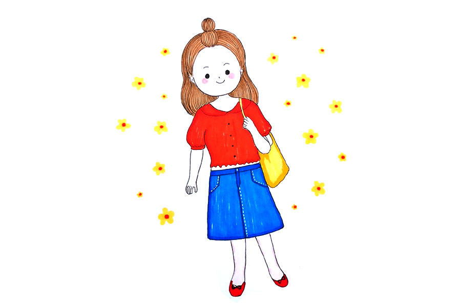 少女的春日穿搭简笔画图片-图6
