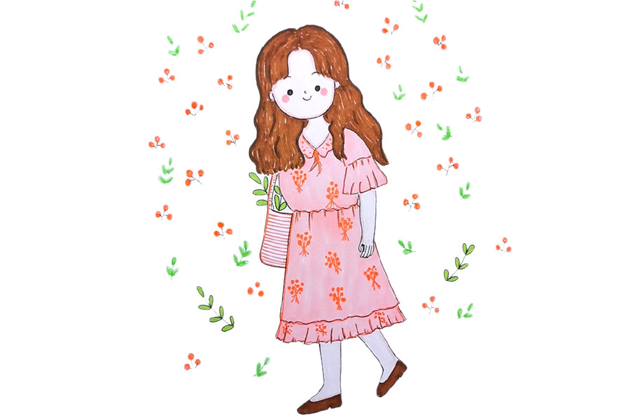 少女的春日穿搭简笔画图片-图8
