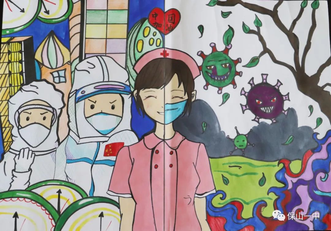 7张抗击疫情的儿童画-图5