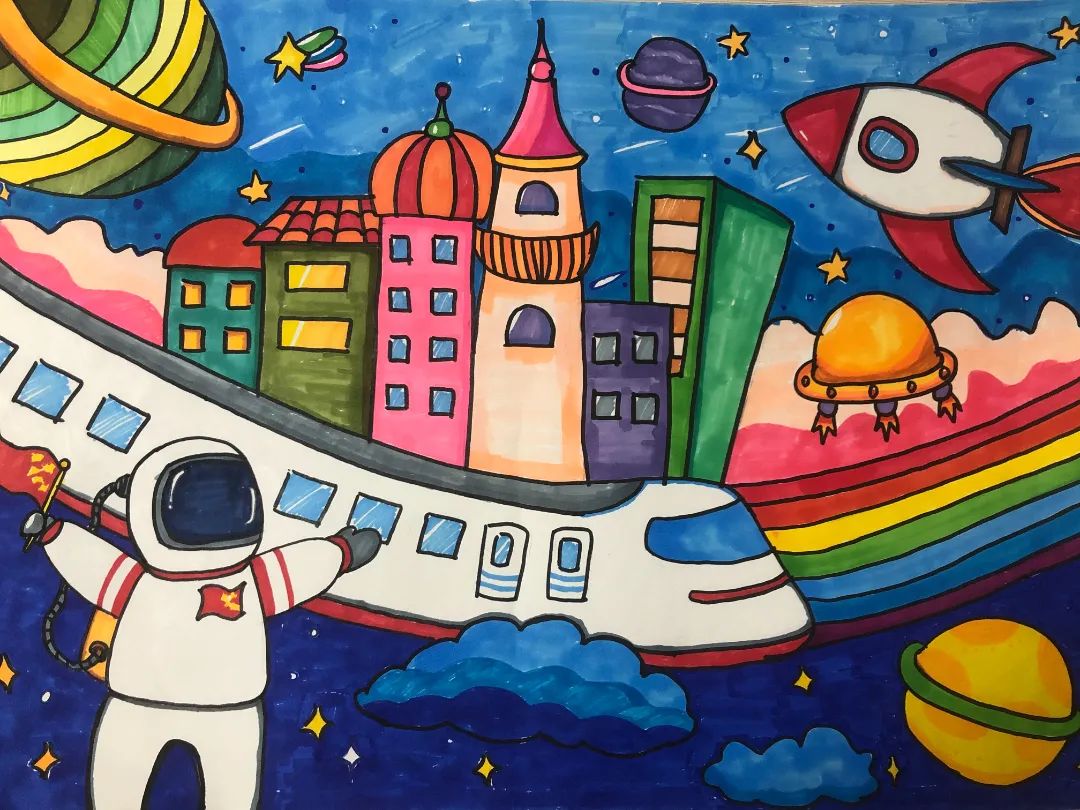 五年级科技筑梦之科幻画优秀作品-图3