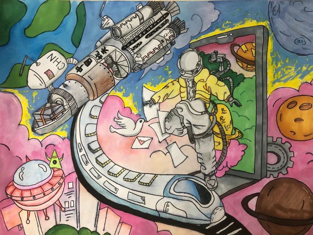 五年级科技筑梦之科幻画优秀作品-图9