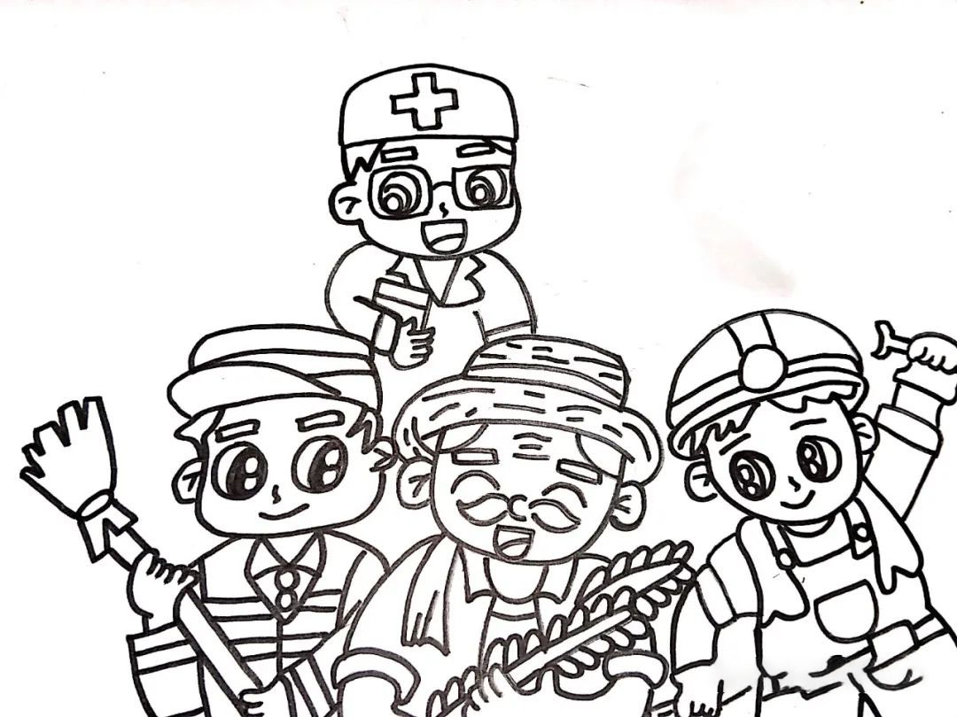 步骤4：接下来画出第四位辛勤劳动者，医生