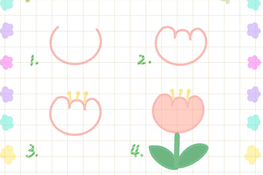 春天的花花 五种漂亮的小花简笔画画法步骤-图2