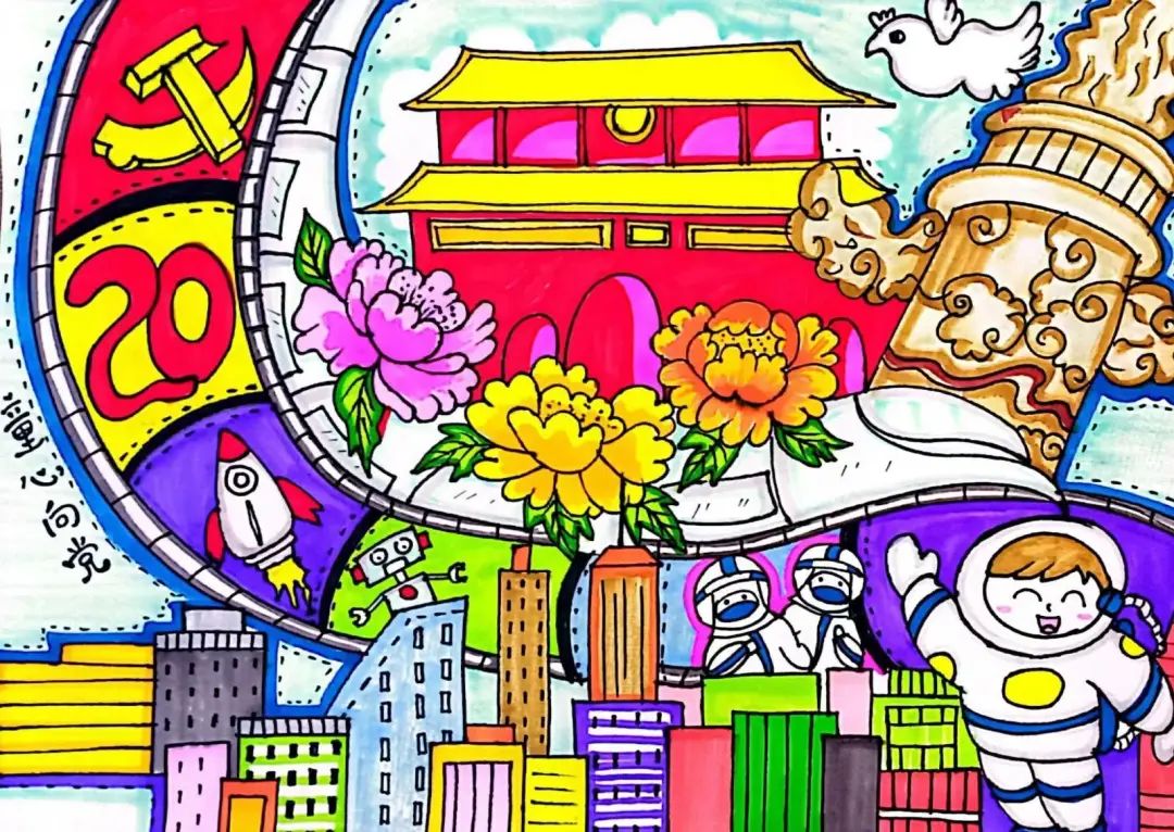 喜迎党的二十大主题绘画一等奖（10张）-图1